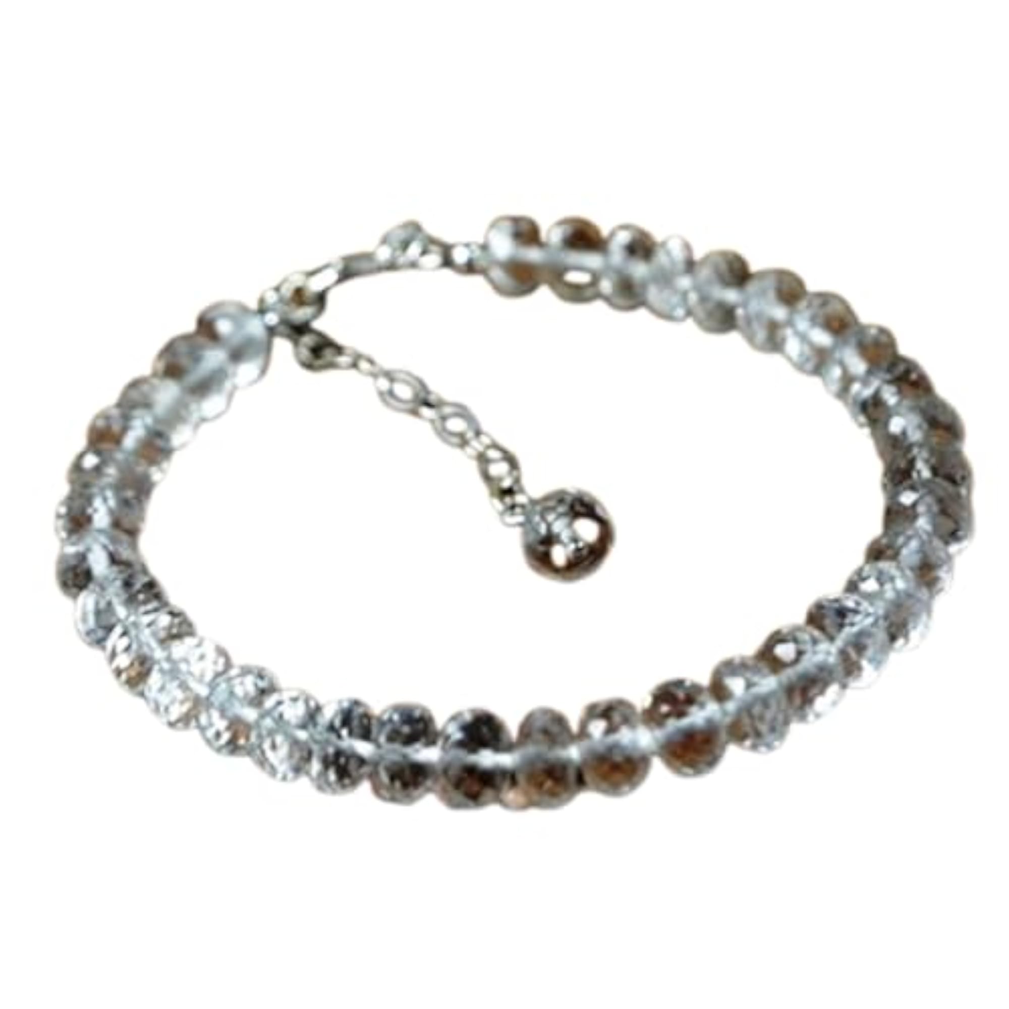 Crystal Quartz Rondelle Beaded Bracelet with Silver Lock, Adjustable 7 Inch