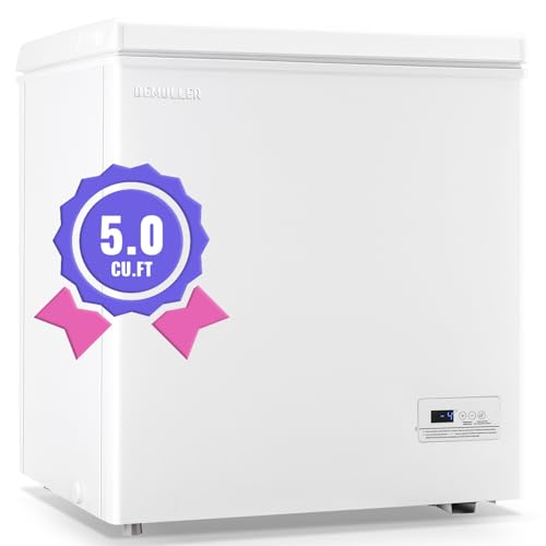 4.0 Cu.Ft Deep Freezer with Electronic Control Freestanding Freezers with 2 Hanging Stainless Steel Basket Mini Freezer Top Open Door Compact Freezer Ideal for Office Basement Kitchen Black