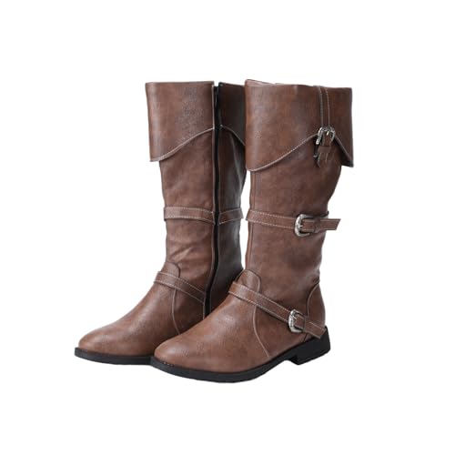 Image of Helltaker Mens Renaissance Vintage Boots Medieval Cosplay Boot Halloween Viking Pirate Riding Shoes