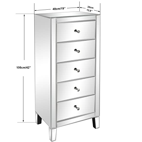 Frithjill 42'' Tall 5 - Drawer Mirrored Accent Chest, Silver Mirrored Dresser #TOP2