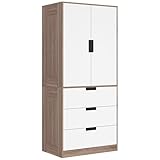 HOMCOM Armoire Chambre penderie Moderne Dressing Chambre Adulte avec 3 tiroirs et Tringle de Suspension pour Chambre à Coucher, dim. 80l x 50P x 180H cm, Marron