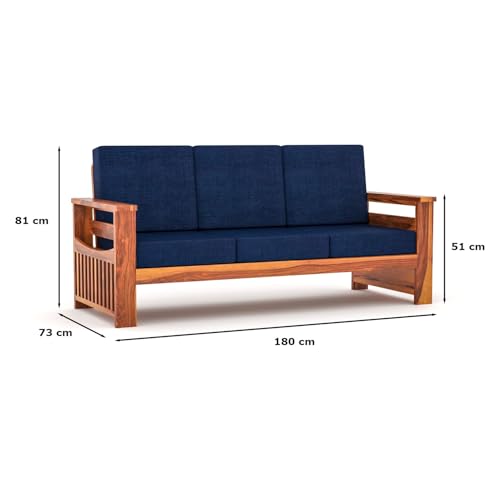 Image of Sheesham Wooden 7 Seater Sofa for Living Room | Rosewood 7 Seater Cushion Sofa Side Half Moon Rack | Solid Wood Sofa Set for Lounge (-3+2+2,Honey Finish)