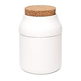 Kikkerland Dual Chamber Ceramic Manual Herb Spice Grinder Storage Saver Keeper Holder Container Jar, Large, White, for Kitchen, Cooking Tool