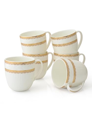 Image of Clay Craft Fine Ceramic Gold Printed Coffee /Tea Cups Set of 6-200 ml Each, Tea Cup Set of 6, Mugs for Coffee, Cups Set of 6, Mug Set, Ideal for Gifting, Perfect for Home and Office