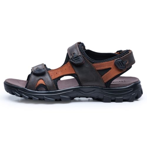 Harssidanzar Mens Leather Sport Sandals Hiking Outdoor Mens Sandals for Summer with Open Toe Adjustable Straps SM260US2