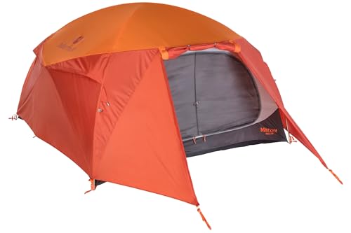 Marmot Halo 4-Person Tent — Spacious Basecamp Design with Weather Protection — Family Camping & Car Camping - Tangelo/Rusted Orange, 4 Person