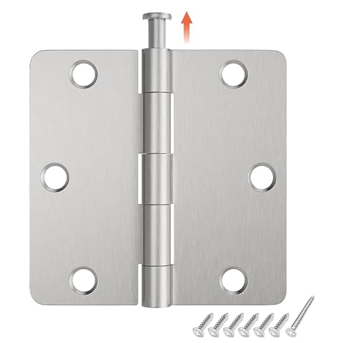 HOSOM Satin Nickel Door Hinges 3.5 Inch Interior Door Hinges with 1/4\" Radius, 3-1/2 Brushed Nickel Door Hinges, 3 Pack