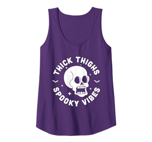 Thick Thighs Spooky Vibes Funny Halloween Skull Workout Gym Tank Top