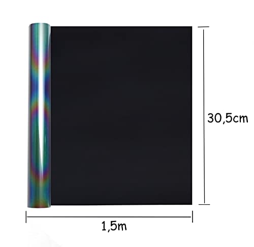 FOSER Plotterfolie Textil, Reflektierende Regenbogen-Plotterfolie 30,5cm×1,5m Heat Transfer Vinyl, Textil Bügeltransferfolie, für DIY T-Shirt, Stoffe (Reflektierender Silber)