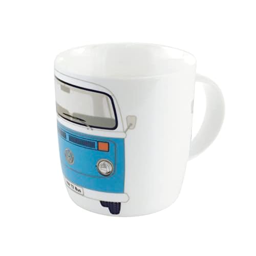 BRISA VW Collection - Volkswagen Furgoneta Hippie Bus T2 Van Taza de Café de Porcelana (New Bone China) en Caja de regalo, Copa de Té, Decoración de la Mesa/Cocina/Camping/Souvenir (Frente/Azul)