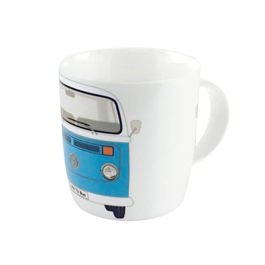 BRISA VW Collection - Volkswagen Furgoneta Hippie Bus T2 Van Taza de Café de Porcelana (New Bone China) en Caja de regalo, Copa de Té, Decoración de la Mesa/Cocina/Camping/Souvenir (Frente/Azul)
