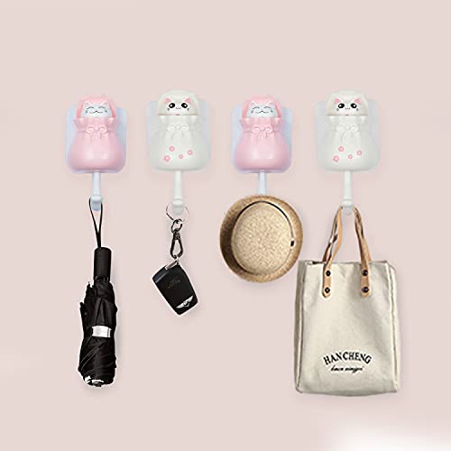Nuannuan 4 Pieces Coat Hooks Cute Cat Shape Punch Free Adhesive Hooks, Plastic Creative Home Storage Utility Wall Decorations Hanger Holder For Hanging Hat Towel Backpacks Key Scarf Bags #TOP2