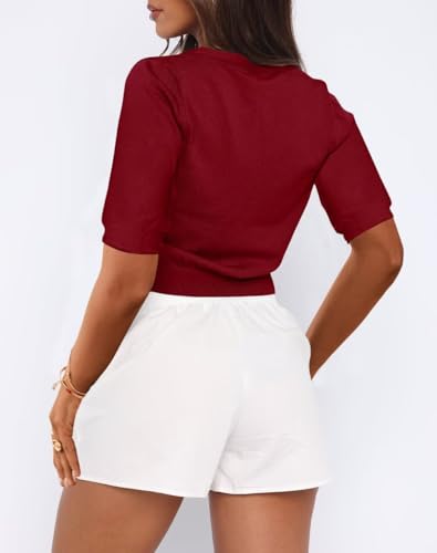 Image of LEEDYA Summer Cardigans for Women Lightweight Short Sleeve Open Front Knit Cropped Sweaters V Neck Button Up Bolero Shrug Top