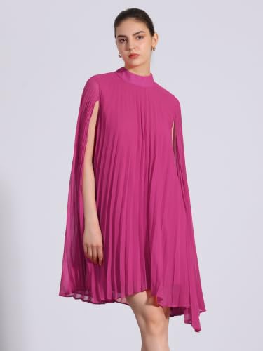 Image of Allegra K Women Chiffon Pleated Flowy Cloak Sleeve Cape Knee Length Dress