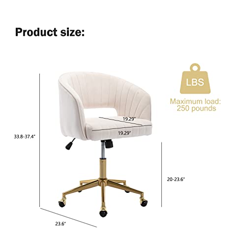 Nrizc Velvet Office Desk Chair, Upholstered Home Office Desk Chairs With Adjustable Swivel Wheels, Ergonomic Office Chair For Living Room, Bedroom, Office, Vanity Study (Beige) #TOP5