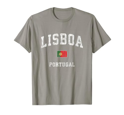 Lisbon Portugal Vintage Athletic Sports Design T-Shirt, Men, Slate Grey, Large