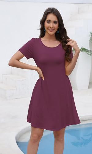 Image of COSSEN Women's Summer 2026 Casual Tshirt Dress Crew Neck Short Sleeve with Pockets Flowy Loose Swing A-Line Sundress