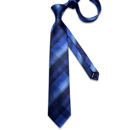 Image of DiBanGu Mens Silk Plaid Tie and Pocket Square Set | Elegant Silk Formal Tie Set, Woven Check Necktie and Cufflinks Tie Clip Set, Perfect for Wedding Party, Comes in Gift Box