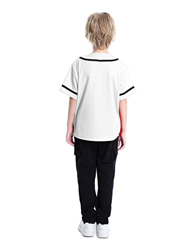 Toptie Boys Baseball Jersey, Kids Button Down Jersey T-Shirt Softball-White Black-12 Months #TOP4