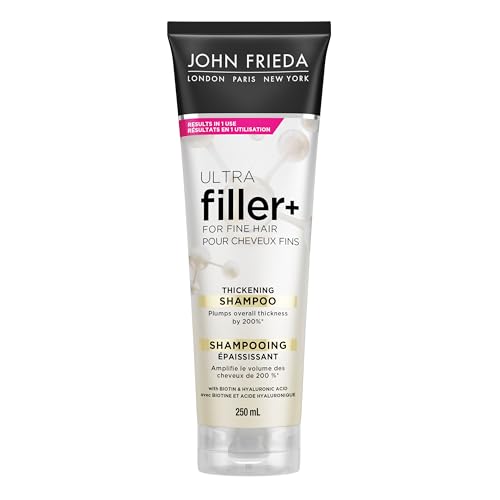 John Frieda ULTRAfiller+ Thickening Shampoo for Fine, Thin and Flat Hair | Infused wit Biotin & Hyaluronic Acid | Thicker, Fuller, Stronger hair | Hair Plumping, Volume, and Thickness (250mL)