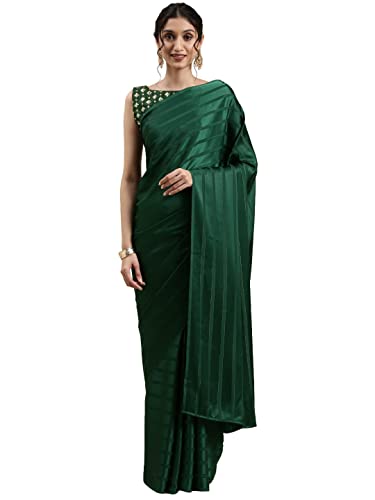 AKHILAM Women's Satin Saree With Unstitched Blouse Piece (Green_FF06STRP7103)