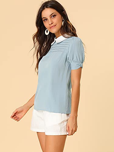 Allegra K Women's Vintage Peter Pan Collar Contrast Puff Short Sleeve Blouse Top Medium Blue by Allegra K - Used condition - Image 8