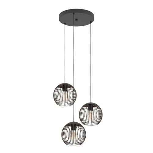 Eglo Suspension luminaire Almanzora, plafonnier suspendu à 3 lampes, lampe pour salle à manger,...