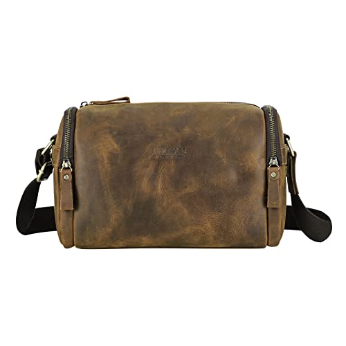 PORRASSO Men's Shoulder Bag Genuine Leather Messenger Bag Multi-pocket Crossbody Bag Briefcase for Work Daily Use Coffee