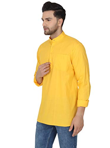 Image of AMAZON BRAND - ANARVA Men's Pure Cotton Solid Kurta Long Sleeves Band Collar Casual Shirt