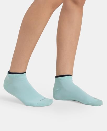 Jockey 7491 Women's Compact Cotton Stretch Solid Low Show Socks with Stay Fresh Treatment (Pack of 2)_Pastel Turquoise & Navy_FREE SIZE - Image 3 thumbnail