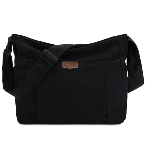 Kasgo Umhängetasche Damen Herren, Große Canvas Messenger Bag...