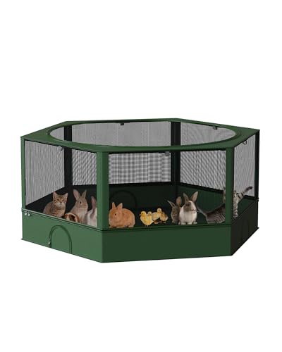 DINMO Parc pour Petits Animaux, Boîte d'Élevage pour Poussins avec Toit, Clôture d'Intérieur pour Animaux, Cage pour Cochon d'Inde, Enclos avec Sol...