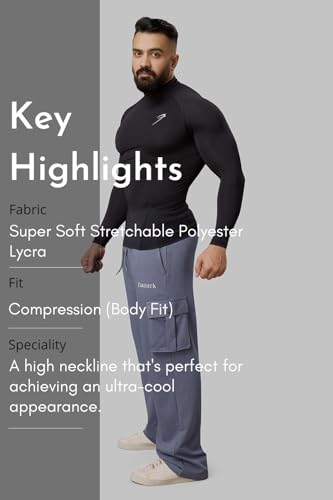 Image of Men Full Sleeves Slim Fit Compression High Neck Sports and Gym Tshirt