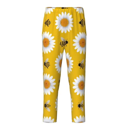 Pajama Pants Pajama Bottoms with Elastic Waistband Sleepwear Lounge PantsBee White Daisy Flowers 1