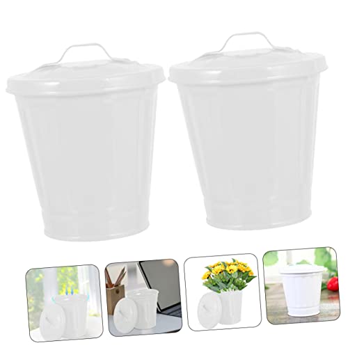 Image of jojofuny Mini Galvanized Trash Can, White, 10-Inch