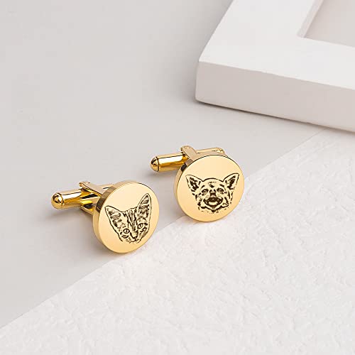 Anavia Custom Photo Cufflinks & Tie Clip Gift Box Set, Personalized Portrait Engraving Minimalist Men's Jewelry Accessories For Father Dad Brother Boyfriend Husband Wedding Birthday (Cufflinks, Gold) #TOP2