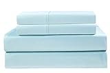 Cotton Craft 400 TC Thread Count Sateen Hemstitch Sheet Sets Super Soft Premium 100% Pure Combed Cotton - Queen Blue - Fits Mattresses up to 17 inch deep - Luxurious, Ultra Soft & Smooth as Silk