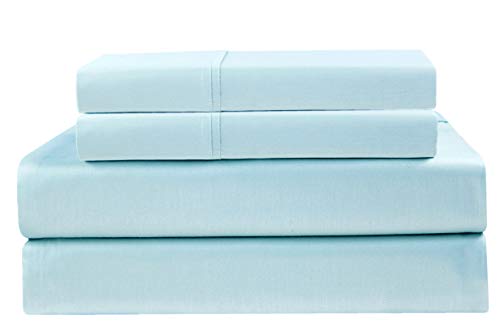 Cotton Craft - Ultra-Soft 400-Thread-Count Queen Size Sheet Set in Light Blue, Premium 100% Pure Combed Cotton, 4-Piece Sateen Bedding Set with 1 Deep-Pocket Fitted Sheet, 1 Flat Sheet & 2 Pillowcases