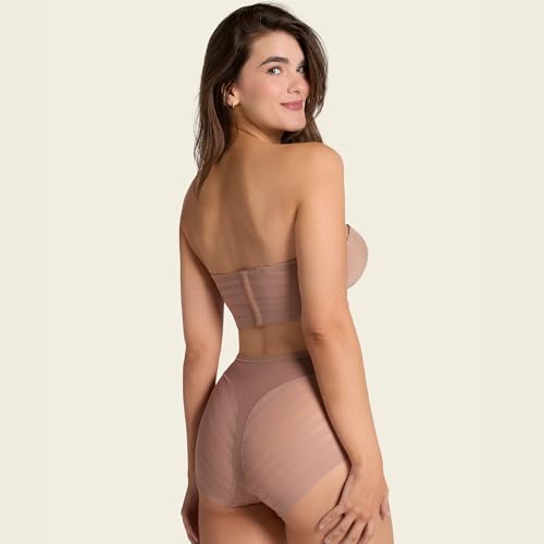 Image of Leonisa High Waisted Invisible Tummy Control Shapewear for Women - Stripe Lace Ladies Underwear Panties