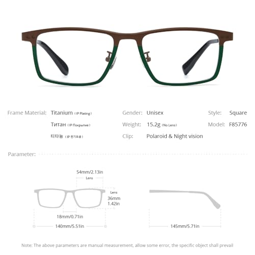 Image of FONEX Pure Titanium Glasses Frame Men Square Magnet Clip On Eyeglasses with Polarized Lens