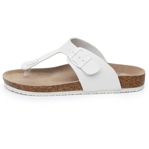 Image of WTW Cork Footbed Womens Sandals Genuine Leather Insole Slides Sandals for Women Adjustable Buckle Summer Sandals Outdoor Walking