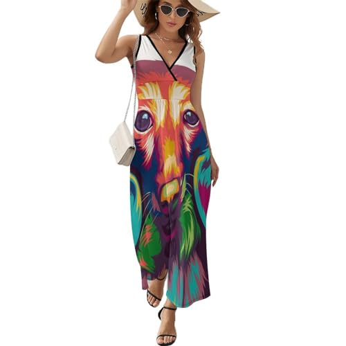 Robe longue d'été sans manches col V fluide et légère pour femme