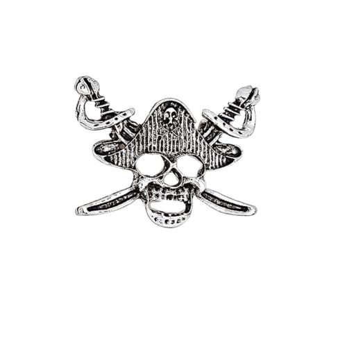 Image of Punk Skull Head Cross Sword Brooch Pin Cool Skeleton Lapel Pin for Dress Suit Decor Halloween Party Clothing Accessories for Women Men