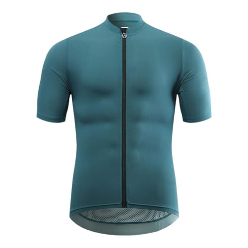 SUPTTING Maillot de ciclismo para hombre con cremallera, camiseta de manga corta en azul turquesa, transpirable, camiseta funcional para bicicleta de carretera y MTB, camiseta deportiva ajustada con