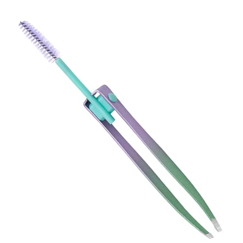Pinzas de cejas para mujer, recortador de cejas 2 en 1 de acero inoxidable con cepillo, depilación encarnada, cepillo doble para párpados, aplicador de pestañas postizas para belleza facial