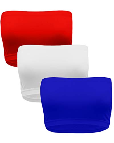 OLLIE ARNES Women's One Size Strapless Seamless Stretch Bandeau Tube Bra Top RBLU_WHT_RED OS