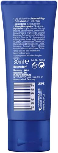 NIVEA Intensive Pflege Hand Creme Mini (30 ml), reichhaltige Hautcreme mit Mandel-Öl für intensive Feuchtigkeit, Handpflege mit dem einzigartigen NIVEA Duft