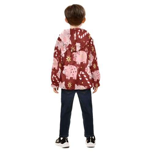 Pig Candy Cane Star Pattern Toddler Fleece Jacket Girl Boys Hooded Fleece Jacket Coat Warm Outwear Zip-up 3-10T4