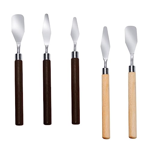 HAPINARY Stainless Steel Palette Knife Set 5pcs Artist Knife for Oil Painting Wood Handle Perfect for Scraping Mixing and Cleaning Paint