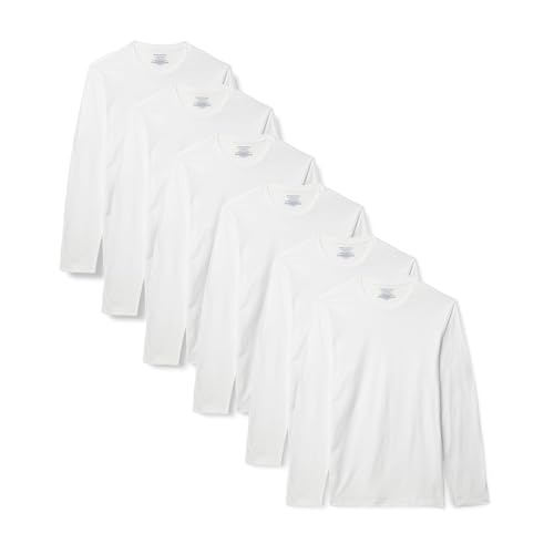 Amazon Essentials Camisetas Interiores de Algodón con Cuello Redondo, Básicas, Versátiles y Suaves Hombre, Blanco, M